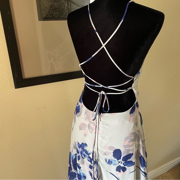 LULUS All I Need Grey Blue and Pink Floral Print Strappy Maxi Dress size large - Picture 5 of 10